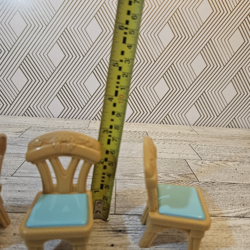 Vintage Fisher Price Loving Family Set of 3 Dining Room Chairs Light Brown/Teal - Picture 3 of 3